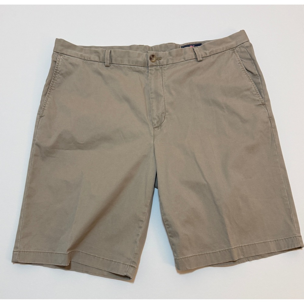 Vineyard Vines Mens 42 Breaker Shorts Khaki Tan Stretch Chino 9 Inseam